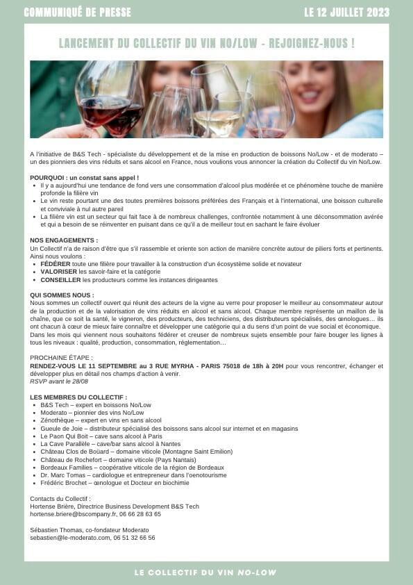 Communiqué de presse : Lancement du collectif du vin No/Low